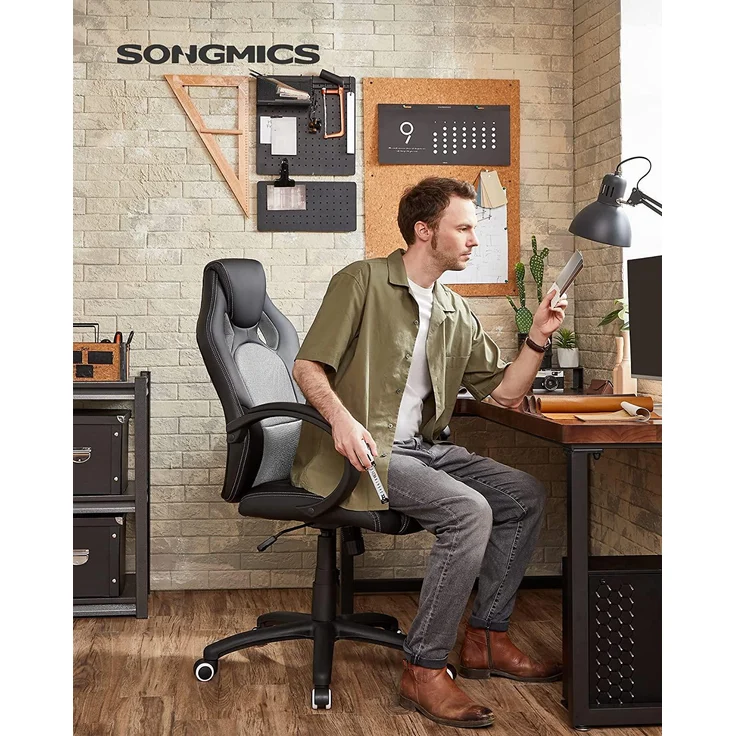 Songmics Racing Stuhl Bürostuhl Gaming Stuhl Chefsessel Drehstuhl PU, schwarz-weiß, OBG56BW – Bild 2
