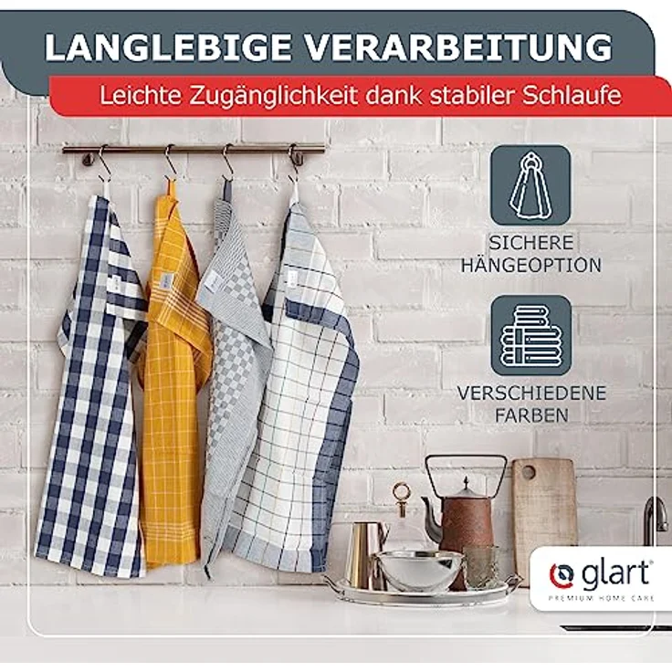 Glart 48KB2 Geschirrtücher 10er Set 50x70 cm blau kariert – 100 % Baumwolle, OEKO-TEX zertifiziert, vorgewaschen, saugstark, waschbar, langlebig, mit Aufhänger, für Haushalt, Küche, Gastronomie, Büro – Bild 2