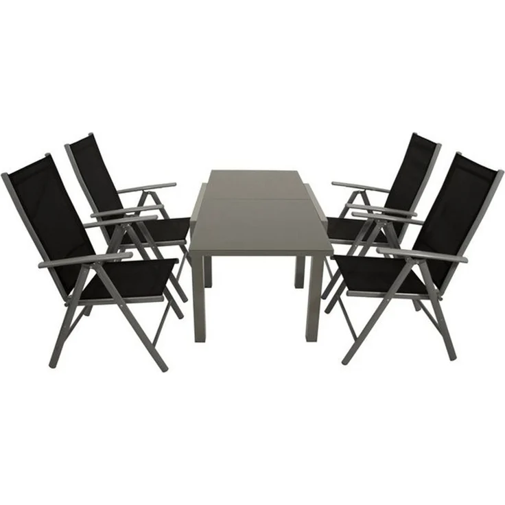 DEGAMO Garten-Essgruppe MARINA 5-teilig, 4x Klappsessel, 1x Ausziehtisch Glas 70/140x70cm, Alu silbergrau – Bild 4
