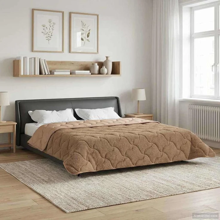 vidaXL Winterbettdecke Taupe 200x200 cm Mikrofaser und Teddy-Fleece 42026352 – Bild 4