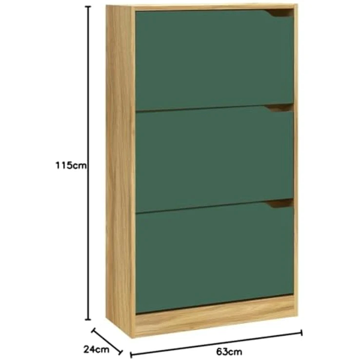 BAKAJI Scarpiera 3 ante 3 Türen Ablagen doppelte Tiefe Schuhschrank 63 x 24 x 115 cm, Holzwerkstoff, Grün und Eiche, Standard – Bild 4