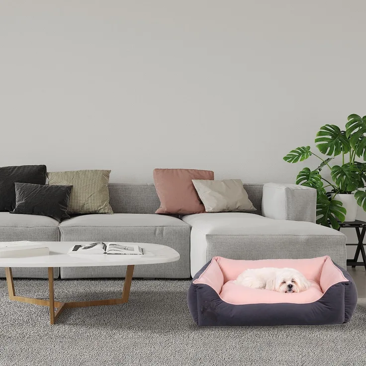 Paws & Whiskers 'Lucy Dog & Cat M - Grey, Pink' Haustierbett, Grau / Rosa, 55 x 75 x 20 cm