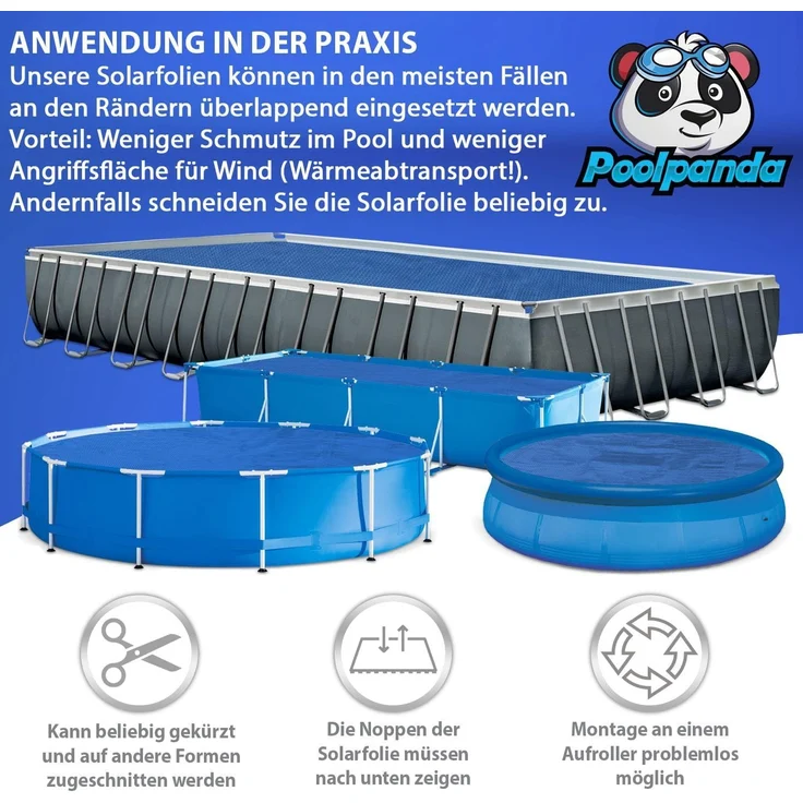 Poolpanda Pool Solarfolie 400 x 200 cm Elite rechteckig | 400 my | schwarz/blau | 15 mm Luftblasen – Bild 5
