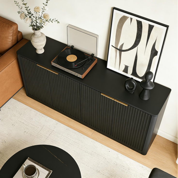 DESVIAE Sideboard mit 4 Türen 150x70,5x40 cm aus MDF Schwarz – Bild 3