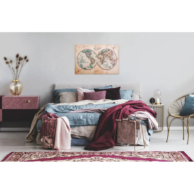 Leinwandbild Antike Weltkarte Beige 90x60 DD120339 Wandbild Leinwand Wohnzimmer – Bild 5