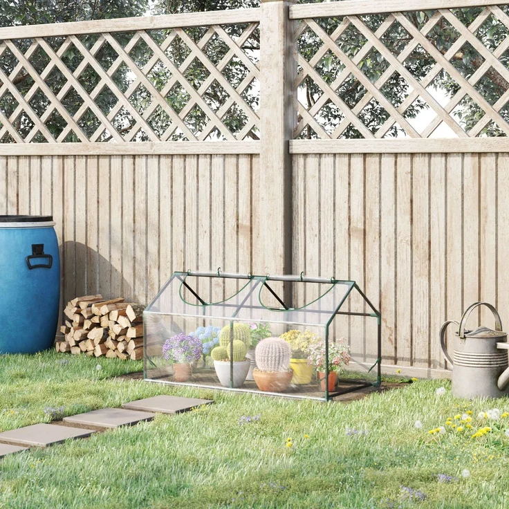 MELAYR, Gewächshaus mit Fernster, PE-Gitterfolie, Foliengewächshaus aus Stahl, 120 x 60 x 60 cm, Transparent – Bild 3