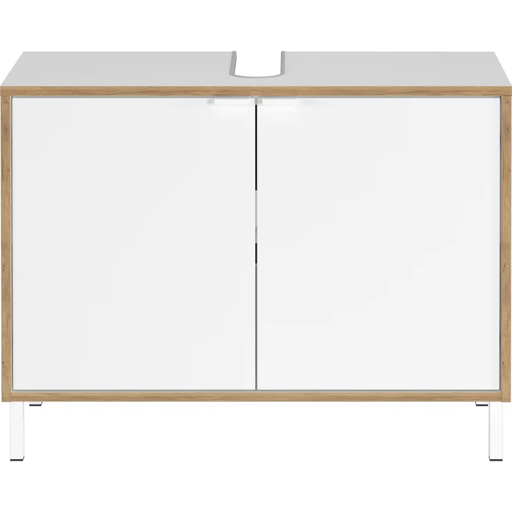 Germania Waschbeckenunterschrank 5000-513 GW-Topeka, in Weiß/Eiche, mit Siphonaussparung, 80 x 60 x 34 cm (BxHxT) – Bild 2