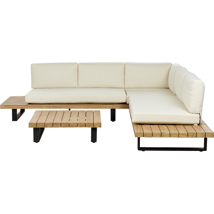 Beliani 'MYKONOS' Ecksofa Lounge Set, Akazienholz cremeweiß