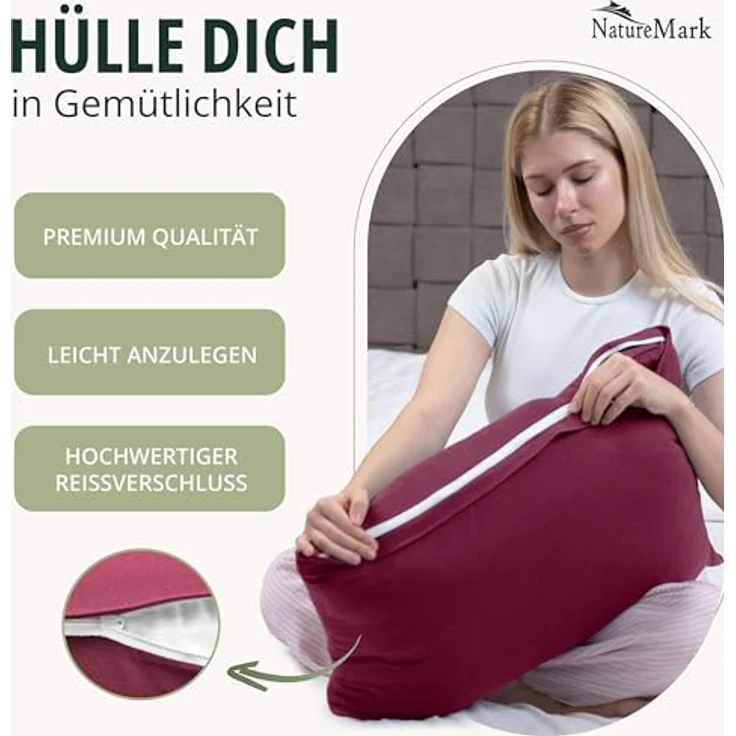 NatureMark 2er Pack Jersey Kissenbezug Kissenhülle Kissenbezüge Seitenschläferkissen Nackenkissen viele Größen und Farben ÖKO-TEX (40x60 cm (Nackenkissen geeignet), Bordeaux rot) – Bild 6