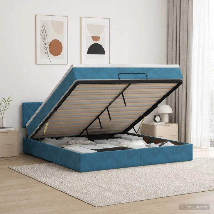 vidaXL Ottoman-Bett mit Matratze und LED Dunkelblau 140 x 190 cm Samt 3457213 – Bild 1