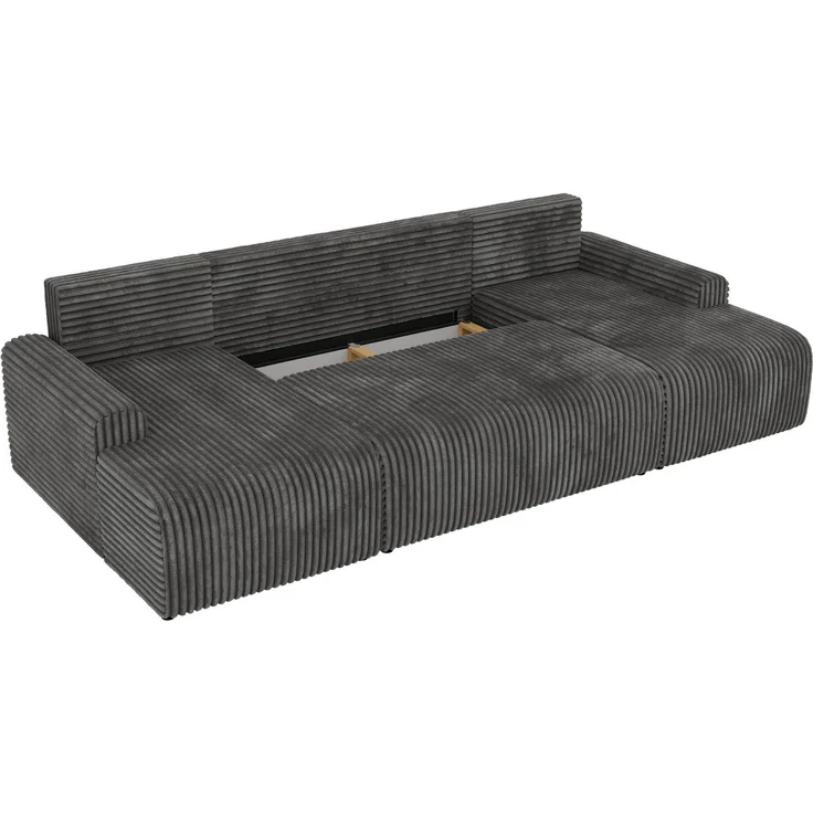 Modernes Familiensofa NESSARO U, Wohnlandschaft U-Form mit Schlaffunktion und Bettkasten, DL-System, lose Kissen, Rückenkissen, Bonellfederkern - Grau Cord – Bild 12