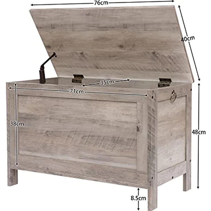 HOOBRO Truhen, Sitzbank mit Stauraum, Spielzeugtruhe mit Deckel, Schuhbank, Sitztruhe, Aufbewahrungstruhe, Robust, Sicherheitsscharniere, Schlafzimmer, Wohnzimmer, 76 cm, Greige EBG75CW01G1 – Bild 6