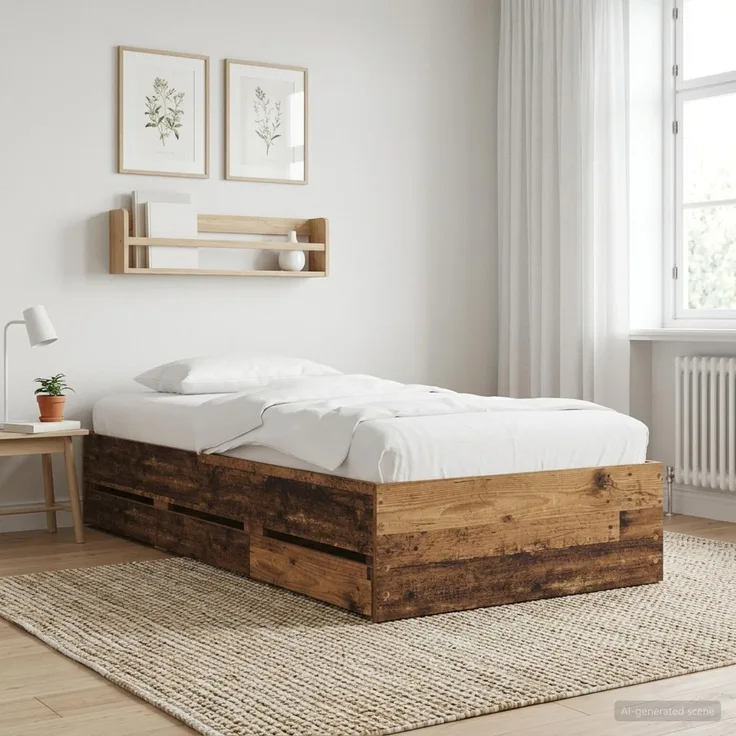 vidaXL Bettgestell mit Stauraum mit Schubladen Altholz Holzwerkstoff 3429608