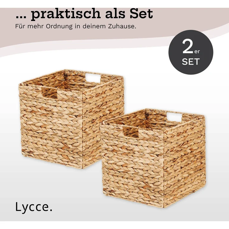 Lycce Aufbewahrungskorb - Korb geflochten aus Wasserhyazinthe, passend für Kallax Regal, faltbar, Naturprodukt, 33x33x33 cm Natur 2 OS - 2er Set – Bild 5