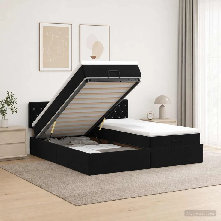 vidaXL Ottoman-Bett mit Matratze und LED Schwarz 180 x 200 cm Samt 3457316 – Bild 1