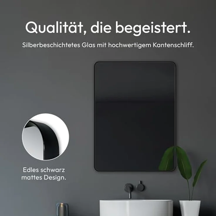 Talos Black Living Spiegel 80x60 cm, Badspiegel schwarz mit hochwertigem Aluminiumrahmen, moderner Wandspiegel für Badezimmer und Wohnräume – Bild 3