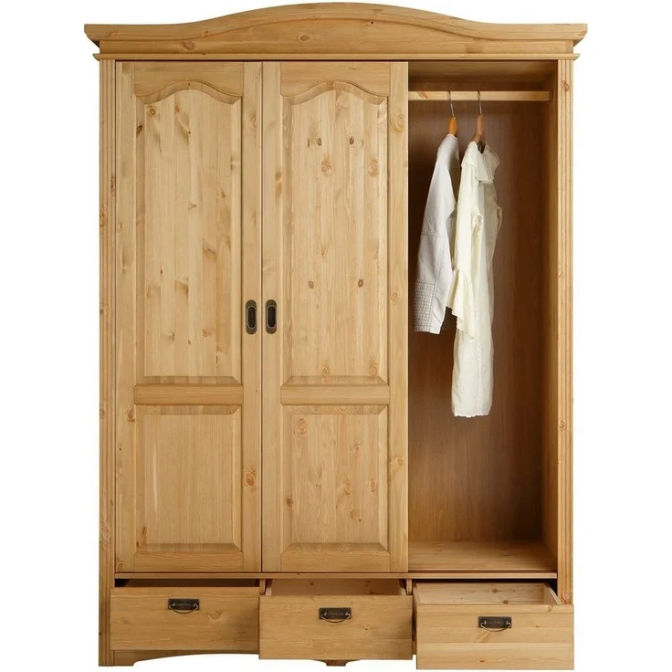 Home affaire Schiebetürenschrank Konrad, Landhausstil, rustikal, mit Schubladen + Spiegel, Kassetten massive Kiefer, FSC®-zertifiziert, Messinggriffe, mehrere Varianten – Bild 3