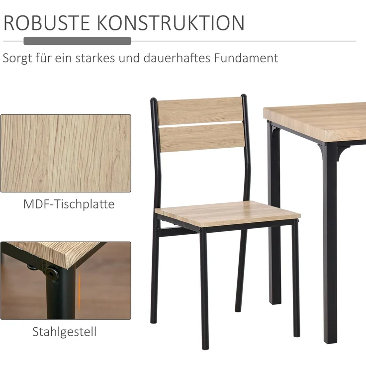 3-teilige Essgruppe Esstisch mit 2 Stühlen Platzsparende Esszimmergruppe Sitzgruppe für Esszimmer, Küche Naturholzmaserung+Schwarz--Natur--76x60x60cm--YOUDENOVA – Bild 7