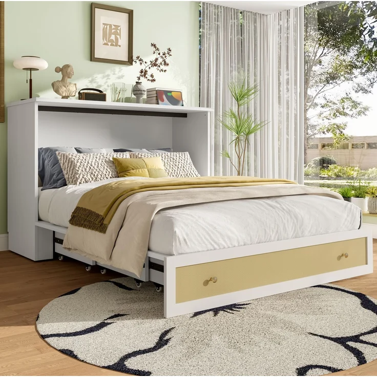CHICFURN Bett aus MDF Weiß 140x200 cm mit Stauraum und USB-Anschluss – Bild 2