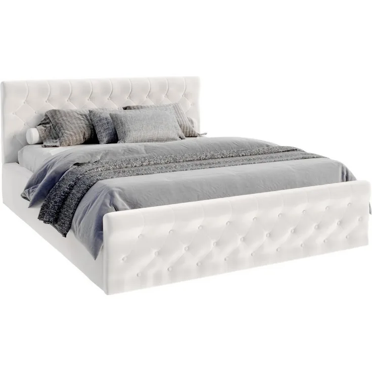 FDM Polsterbett PARADISE Bettgestell 90x200-180x200cm, mit großen gepolsterten Kopfteil und Bettkasten, weiß