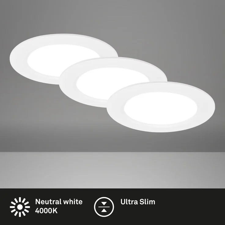 Briloner LED-Einbauleuchten Ultraflat 3er Set 6W 660lm weiß – Bild 2