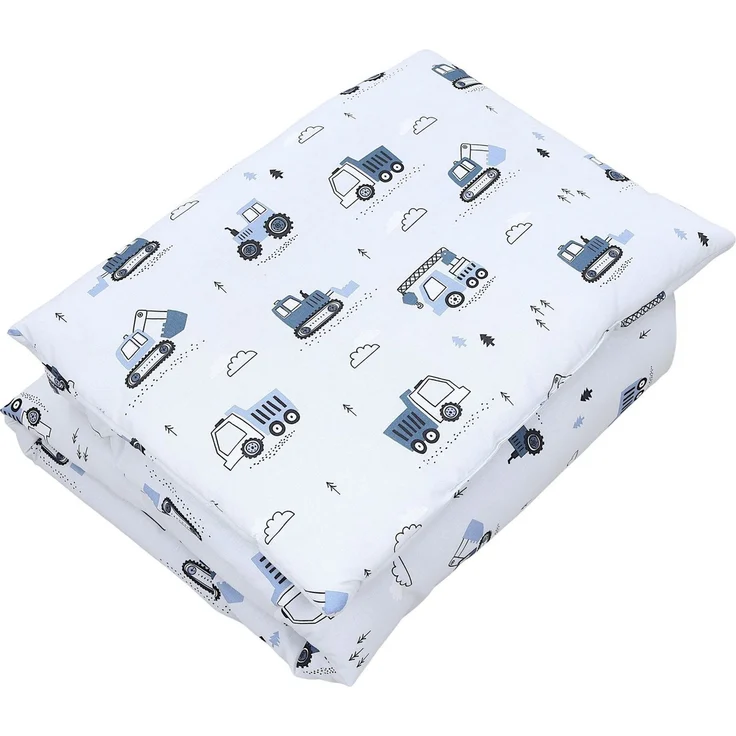 TupTam Kinderbettdecke-Set, Ganzjahresdecke, 2tlg., 1x Bettdecke, 1x Flachkissen, Baufahrzeuge / Bagger / Blau / Hellgrau, 135x100 cm – Bild 1