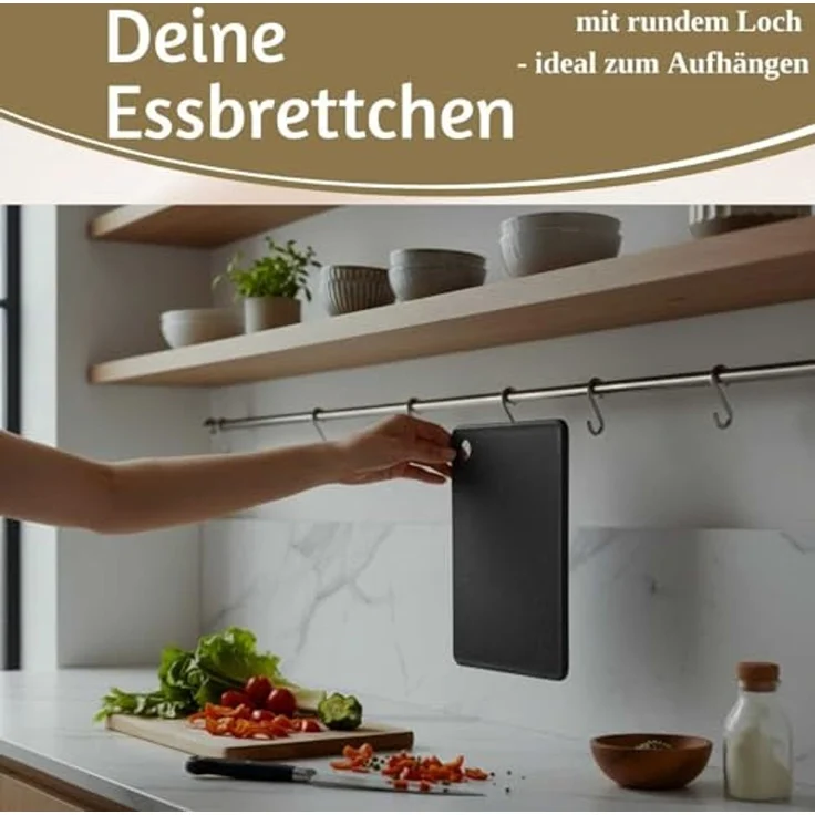 LS-LebenStil Frühstücksbrett 2x Brettchen Essbrettchen Frühstücksbrettchen 23x16cm Granit Optik, Kunststoff, (2-St, Frühstücksbretter Schneidebretter - rundes Loch zum Aufhängen), Kleines Essbrett Brettchen Vesperbrett Spülmaschinenfest – Bild 6