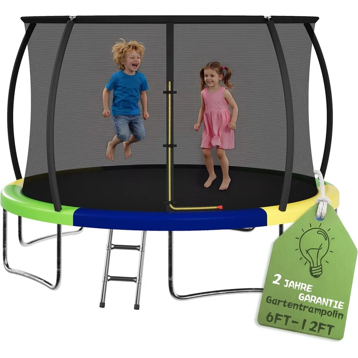 Devoko Gartentrampolin mit Sicherheitsnetz, Leiter, Randabdeckung, Stahlrahmen, Grün, Ø 360 cm – Bild 3