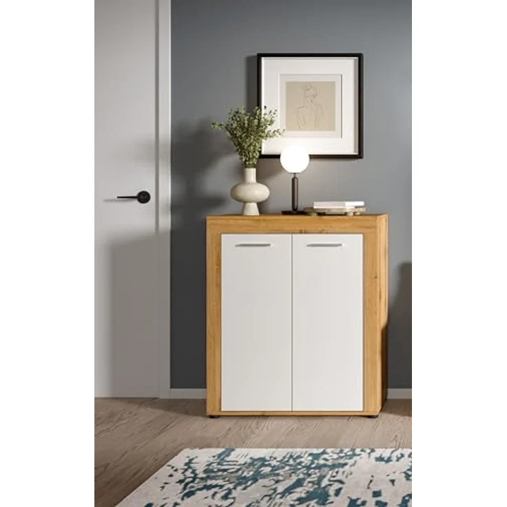 xonox. home Garderobe Jam X8BK6603 Schuhschrank Garderobenschrank Schrank in Wotan Eiche Nb, weiß. ca. 80 x 95 x 35 cm – Bild 7