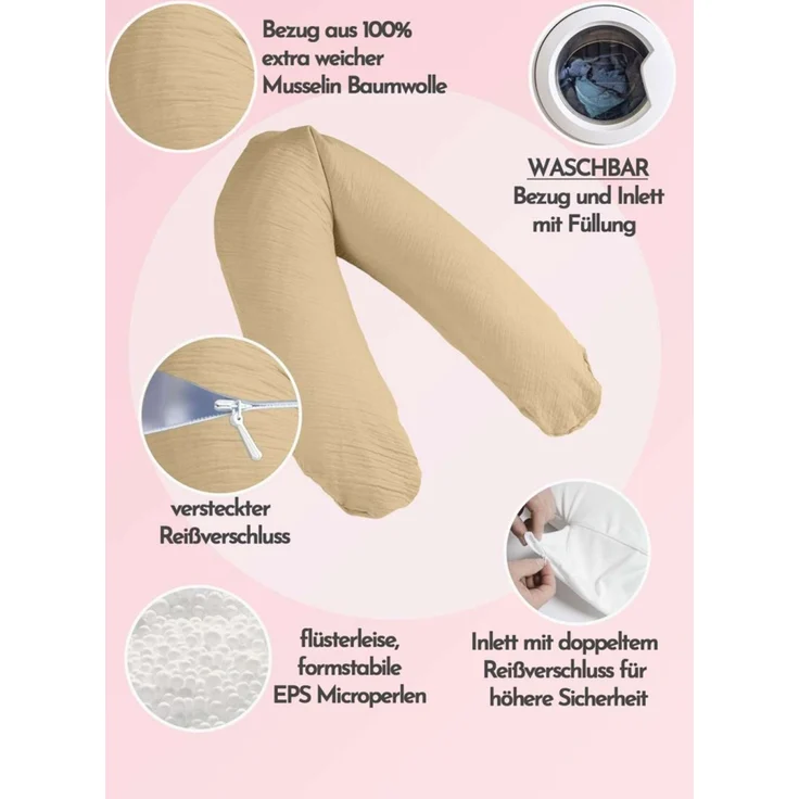 pic Bear Stillkissen PREMIUM 194 cm, tender peach Musselin : tender peach Musselin – Bild 1