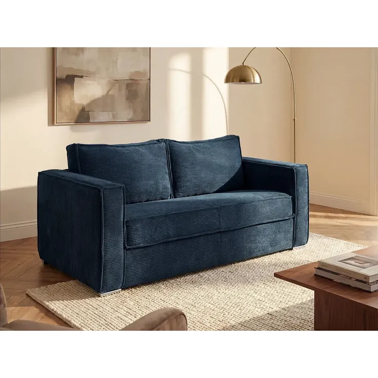 Vente-unique - LORETO Sofa SamtStoff Blau - B 223 cm95 cm x H 90 cm x L 195 cm