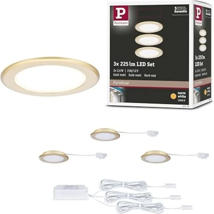 Paulmann LED Möbel-Einbauleuchte gold matt Ø 6,5 cm warmweiß 3er Set – Bild 1