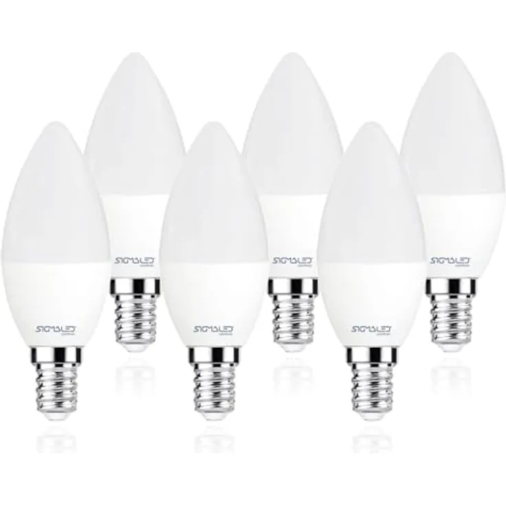 Sigmaled lighting, LED-Glühbirne E14-Sockel 6W (entspricht 40W), 480 Lumen, Warmweißes Licht (2800K), LED-Leuchtmittel Kerzenform C37, 6er-Pack