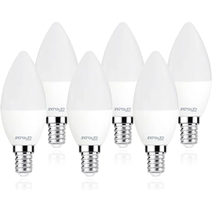 Sigmaled lighting, LED-Glühbirne E14-Sockel 6W (entspricht 40W), 480 Lumen, Warmweißes Licht (2800K), LED-Leuchtmittel Kerzenform C37, 6er-Pack – Bild 1