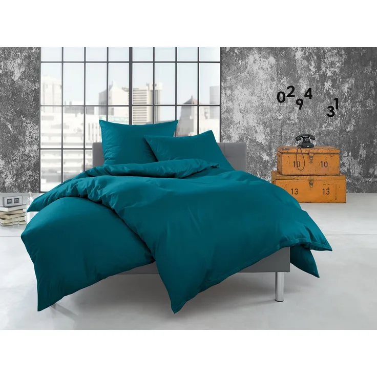 Flanell Seitenschläferkissen Bezug uni / einfarbig petrol blau 40x145 cm