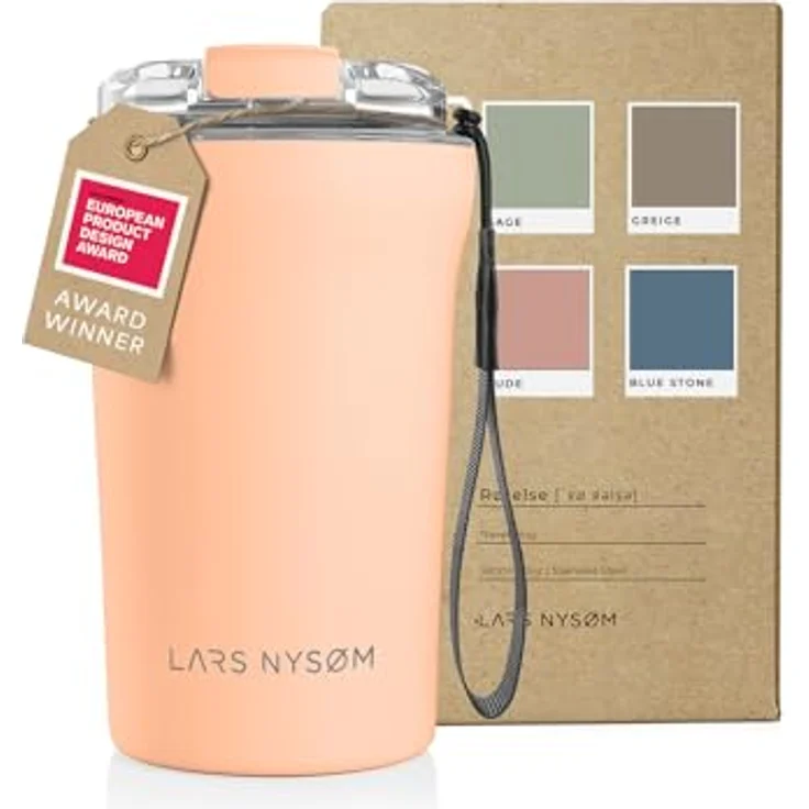 LARS NYSØM Thermobecher to go mit Trageschlaufe & Tritan Deckel | Travel Mug 0,38 Liter, Creamy Peach, 380ml, Vakuumisolierung 4h heiß & 8h kalt – Bild 1