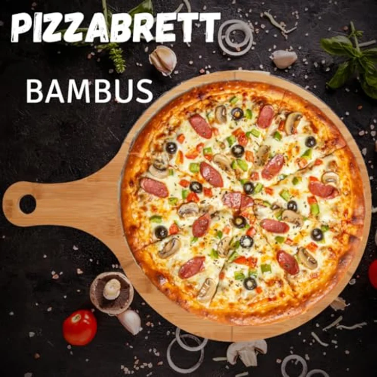 hausleben Pizzaschneidebrett Pizzateller Pizzabrett aus Bambus Doppelpack, (2-St), pizzaservierbrett schneiderbrett mit Griff – Bild 5