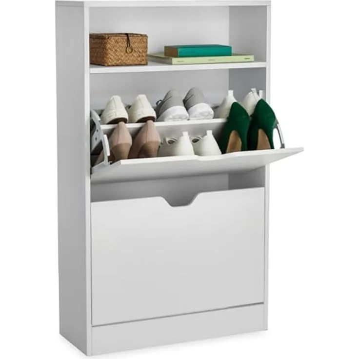 tectake Schuhschrank Schuhregal Calea mit 2 Kippfächern für 12 Paar Schuhe (Komplettset, 1-St, inkl. Schlüssel) für 12 Paar Schuhe