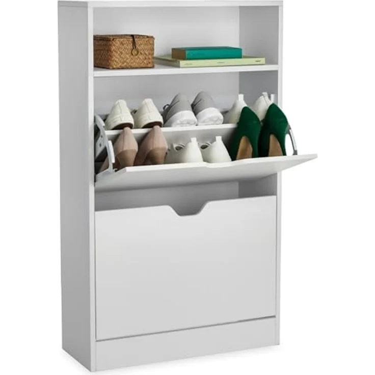 tectake Schuhschrank Schuhregal Calea mit 2 Kippfächern für 12 Paar Schuhe (Komplettset, 1-St, inkl. Schlüssel) für 12 Paar Schuhe – Bild 1