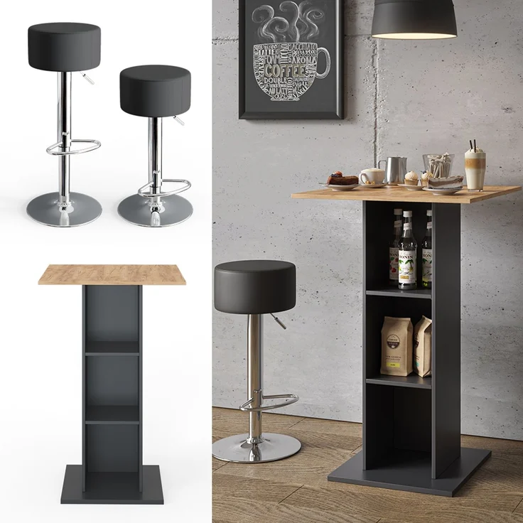 Bartisch-Set Rodeo Anthrazit 70 x 70 cm mit 2 Barhockern Vicco – Bild 2