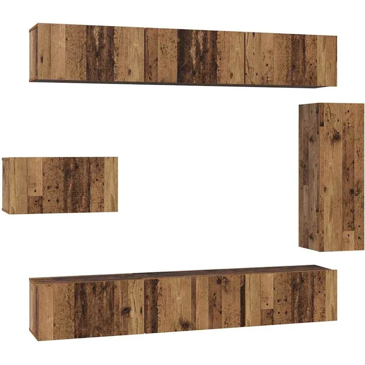 vidaXL TV-Schrankset Wandmontiert 8 pcs Altholz Holzwerkstoff 3393132 – Bild 2