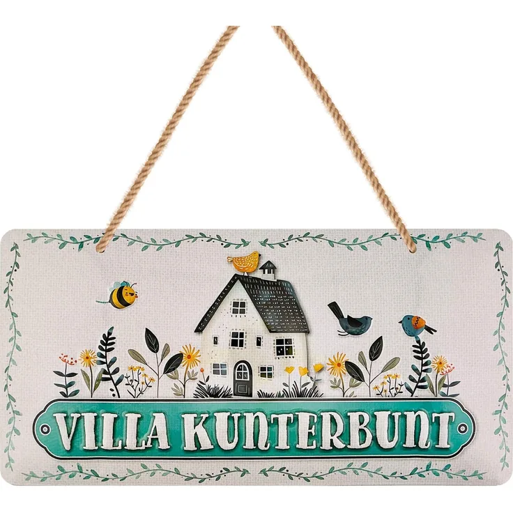 LANOLU Blechschild Villa Kunterbunt - 16x32cm – Metall – Mehrfarbig – 16121
