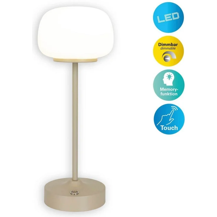 näve LED Tischleuchte Pina, Dimmfunktion, Ein-/Ausschalter, Memoryfunktion, USB-Ladefunktion, LED wechselbar, Warmweiß, Akku aufladbar, USB Typ C inkl. Kabel 100cm, Touch, dimmbar – Bild 5
