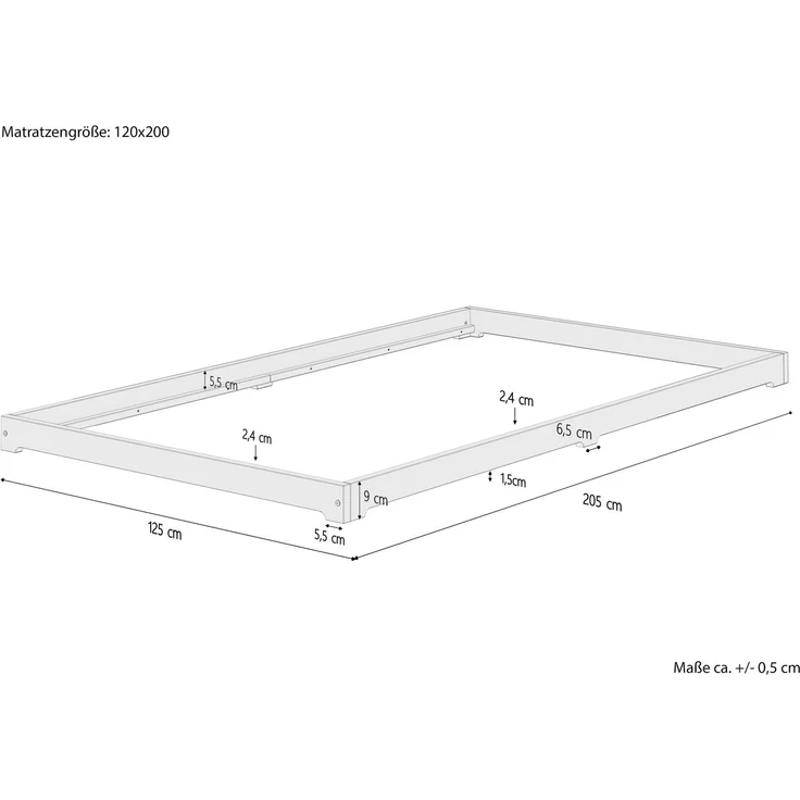 Stabiles Gästebett extra niedriges Bettrahmen Futonbett 120x200 Kiefer klar lackiert V-60.47K-12ohne Zubehör – Bild 4