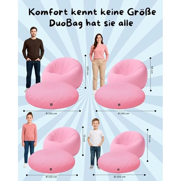 PATCH HOME 2 in 1 Funktion Sitzsack Sessel Bean Bag Sitzsäcke Gaming mit Reißverschluss bereits befüllt - Ø 125cm - Hellrosa – Bild 3