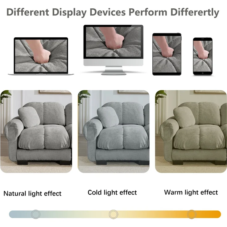 U-förmiges 2-Sitzer-Sofa mit beweglichen Hockerelementen, gesteppter Chenillebezug und dicke Polster, Wohnlandschaft für Wohnzimmer, Hellgrau – Bild 13