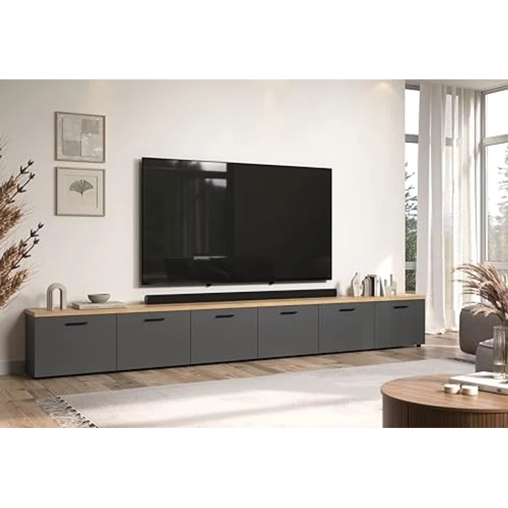 trendteam smart living - Baggio - TV-Schrank - Grau/Eiche - TV-Möbel mit 3 Lowboards - (B x H x T) 360 × 50 × 40 cm - Moderner Stil – Bild 2