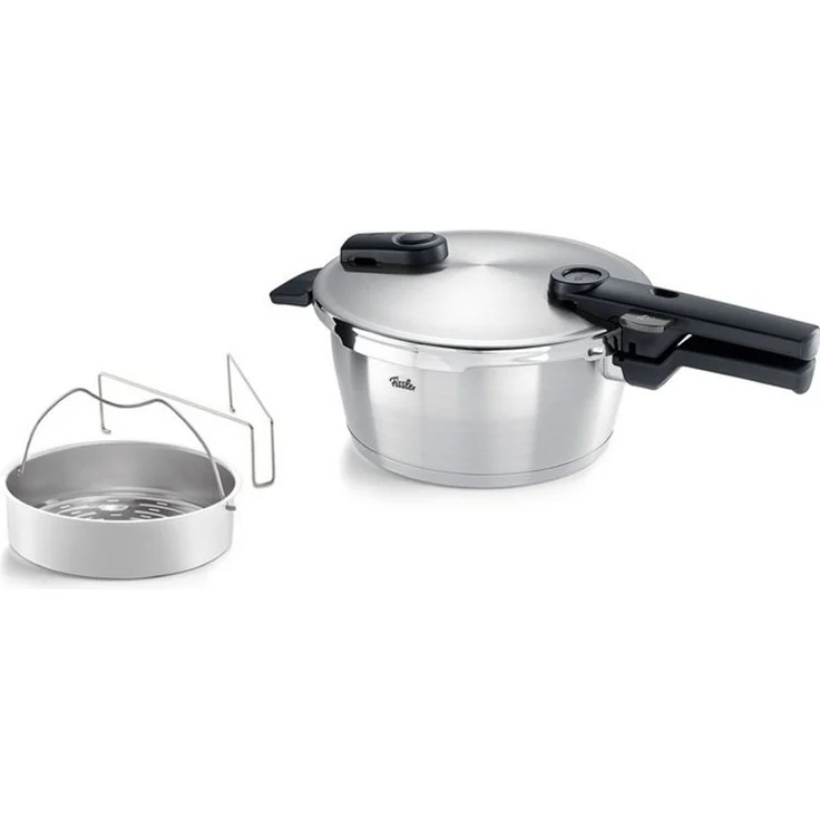 Fissler Schnellkochtopf Vitaquick® Premium Edelstahl Schnellkochtopf mit Dämpfeinsatz, Edelstahl 18/10 (3-tlg), Made in Germany, mit gelochtem Einsatz – Bild 4
