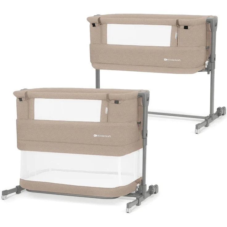 Kinderkraft NESTE GROW 3 in 1 Babybett, Beistellbett baby, Kinderbett ab Geburt für 2 Jahre, mit Matratze Transporttasche Rollen, Höhenverstellung in 5 Stufen, verstellbaren Matratzenwinkel, Beige
