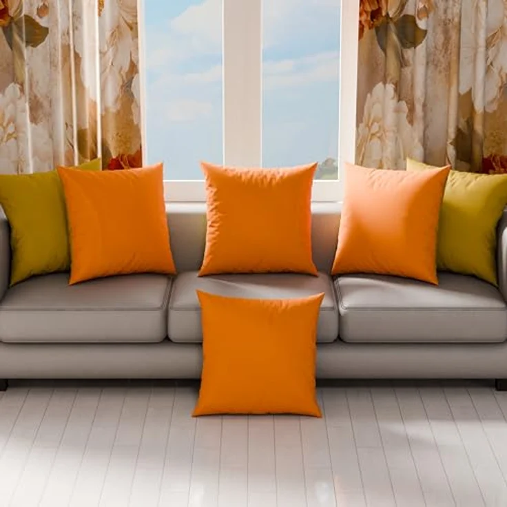 PETTI Artigiani Italiani 2er-Set Wende-Kissenbezüge 45x45 cm Double-Face in Orange Gelb, hypoallergen und aus Mikrofaser – Bild 3